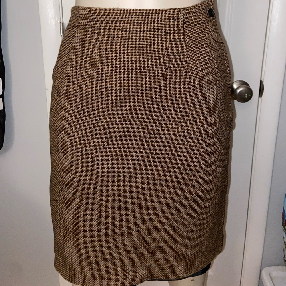 Vintage Brown and Black Tweed Style Pencil Skirt